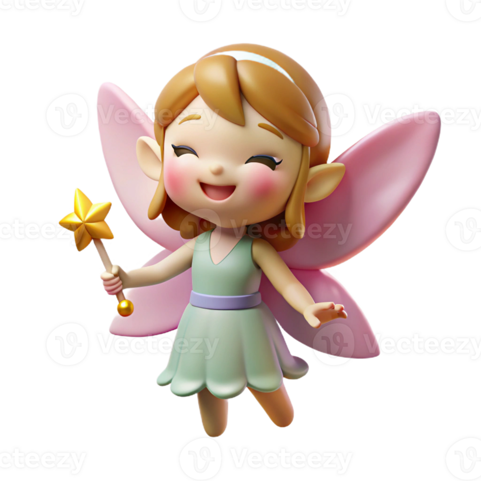 signature organic A cartoon-style, winking fairy with a magic wand with Transparent Background luxury png
