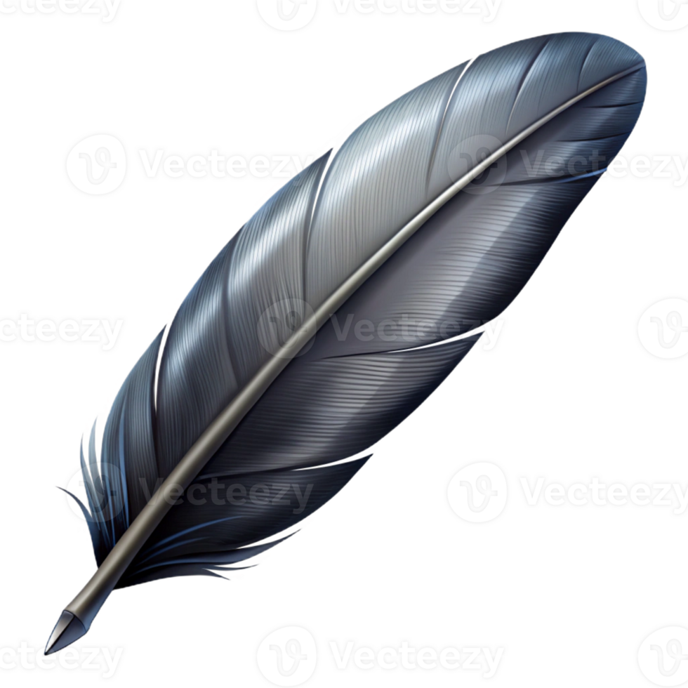 picturesque timeless A highly detailed illustration of a single raven feather with Transparent Background png