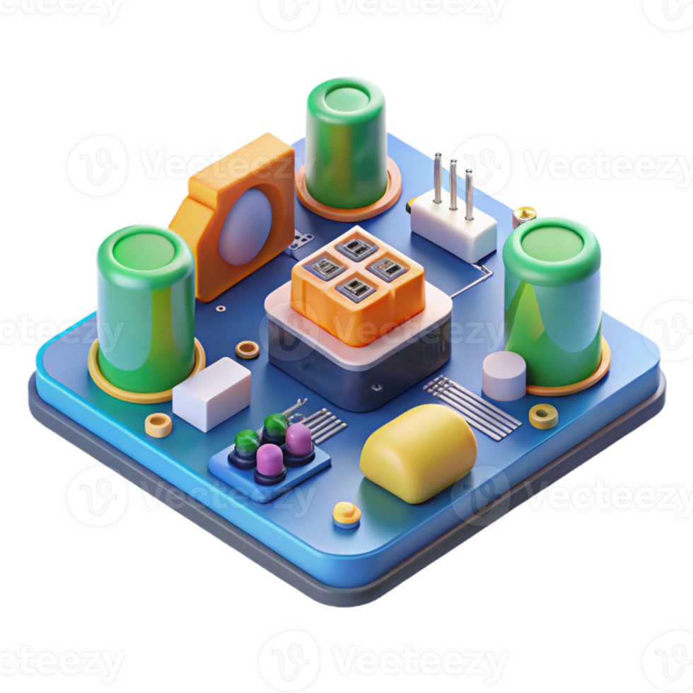whimsical dazzling Circuit board with various components with Transparent Background exclusive png