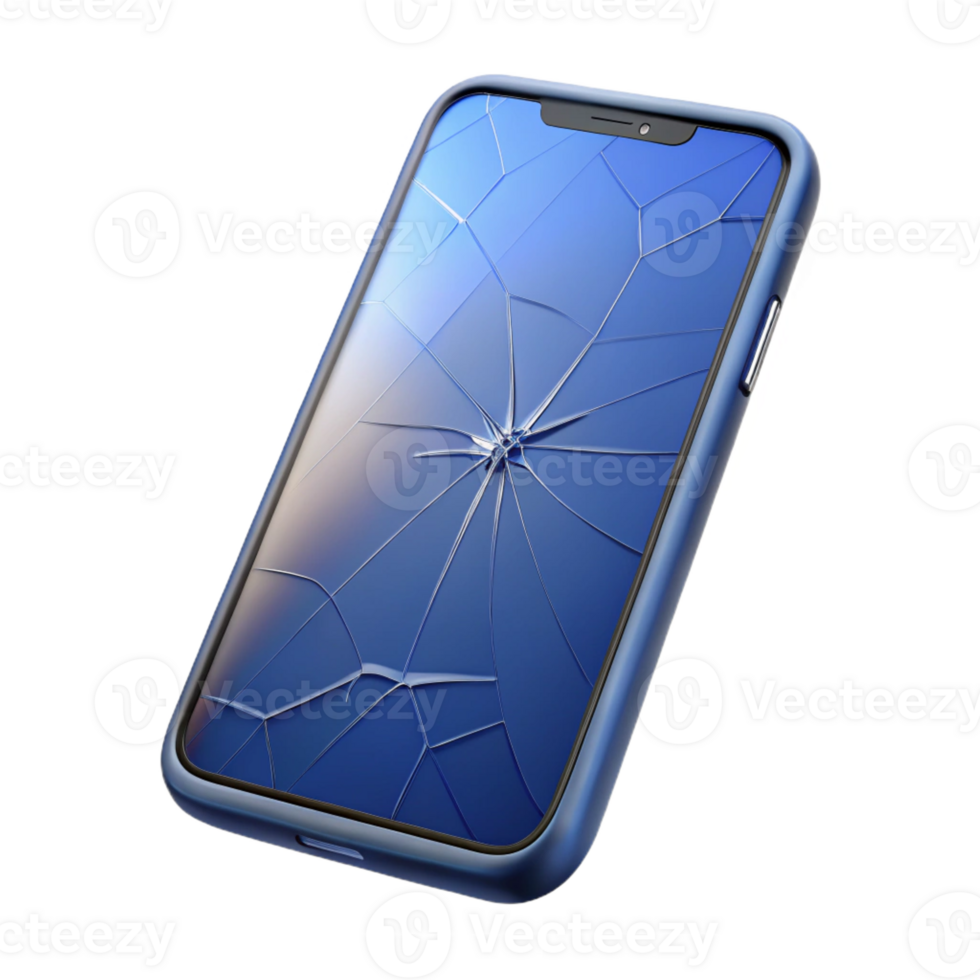 serene playful organic Smartphone with cracked screen with Transparent Background handcrafted png