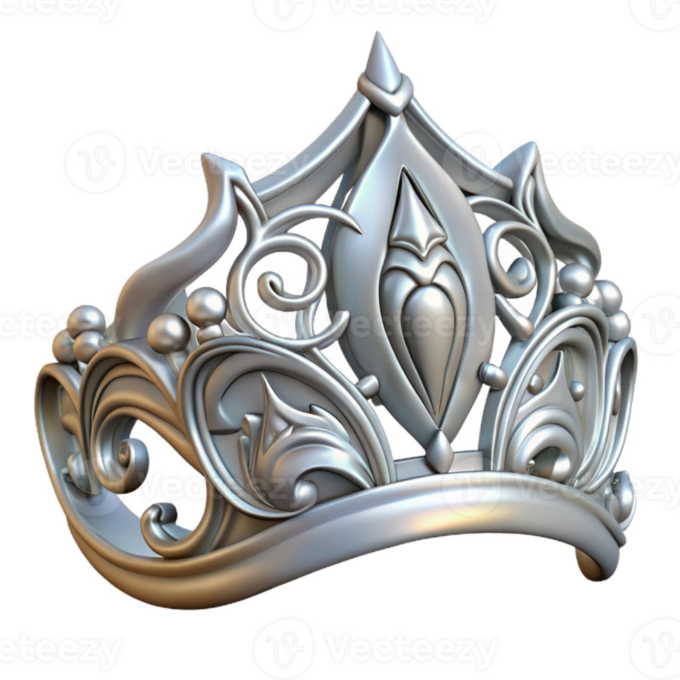 spectacular artistic Ultra-detailed, concept art style professional render of a single, ornate elven tiara, silver, delicate filigree with Transparent Background sharp png