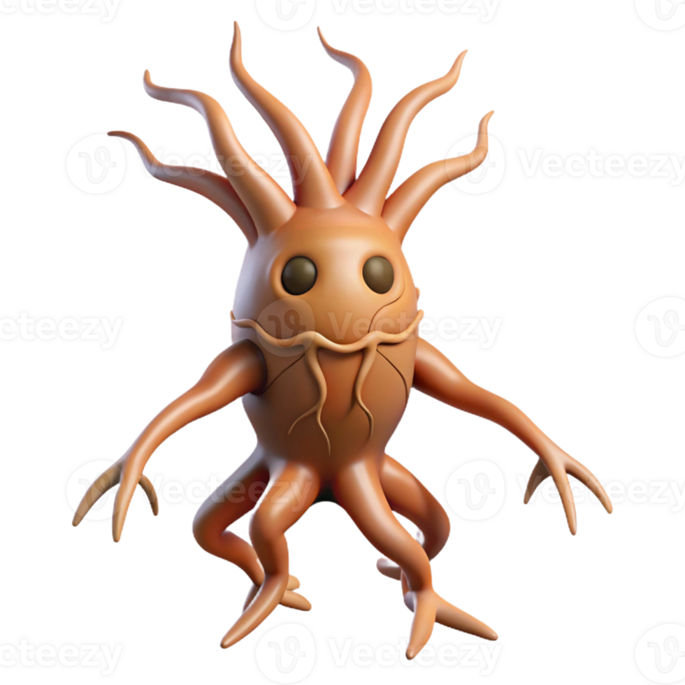 harmonious serene Hyper-specific, professional render of a single, withered mandrake root, humanoid form with Transparent Background refined png