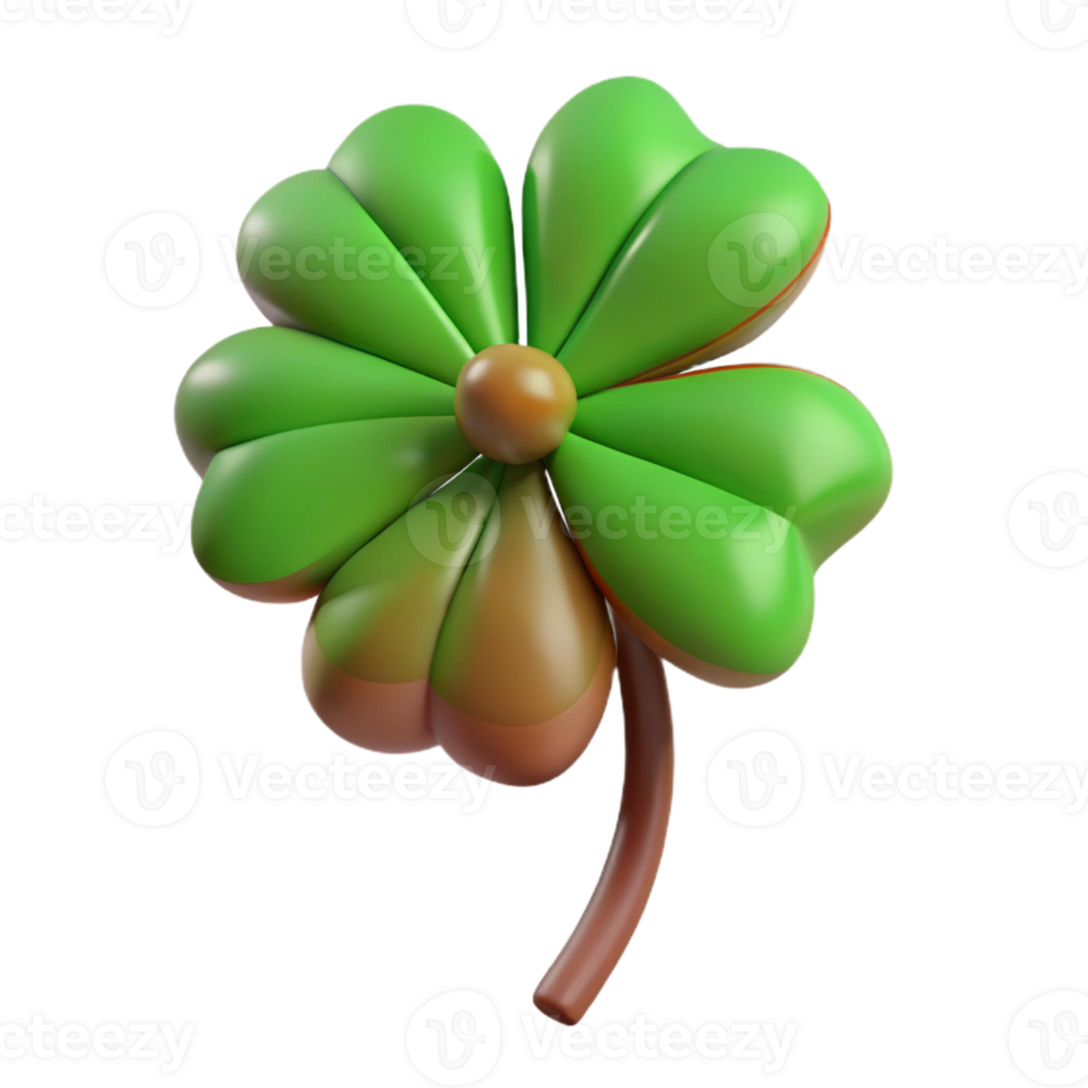 picturesque quintessential Hyper-specific, professional render of a single, wilted four-leaf clover, brown edges, green center with Transparent Background png
