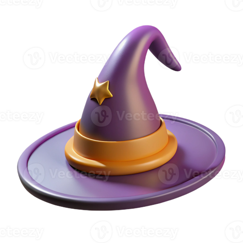 radiant mid-century Ultra-detailed, concept art style isolated cutout of a single, wizard's hat, pointed, wide brim with Transparent Background top-tier png