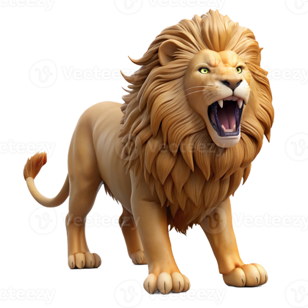 sumptuous mid-century Photorealistic, ultra-detailed professional render of a roaring lion with a flowing mane Isolated cutout with Transparent Background studio quality png
