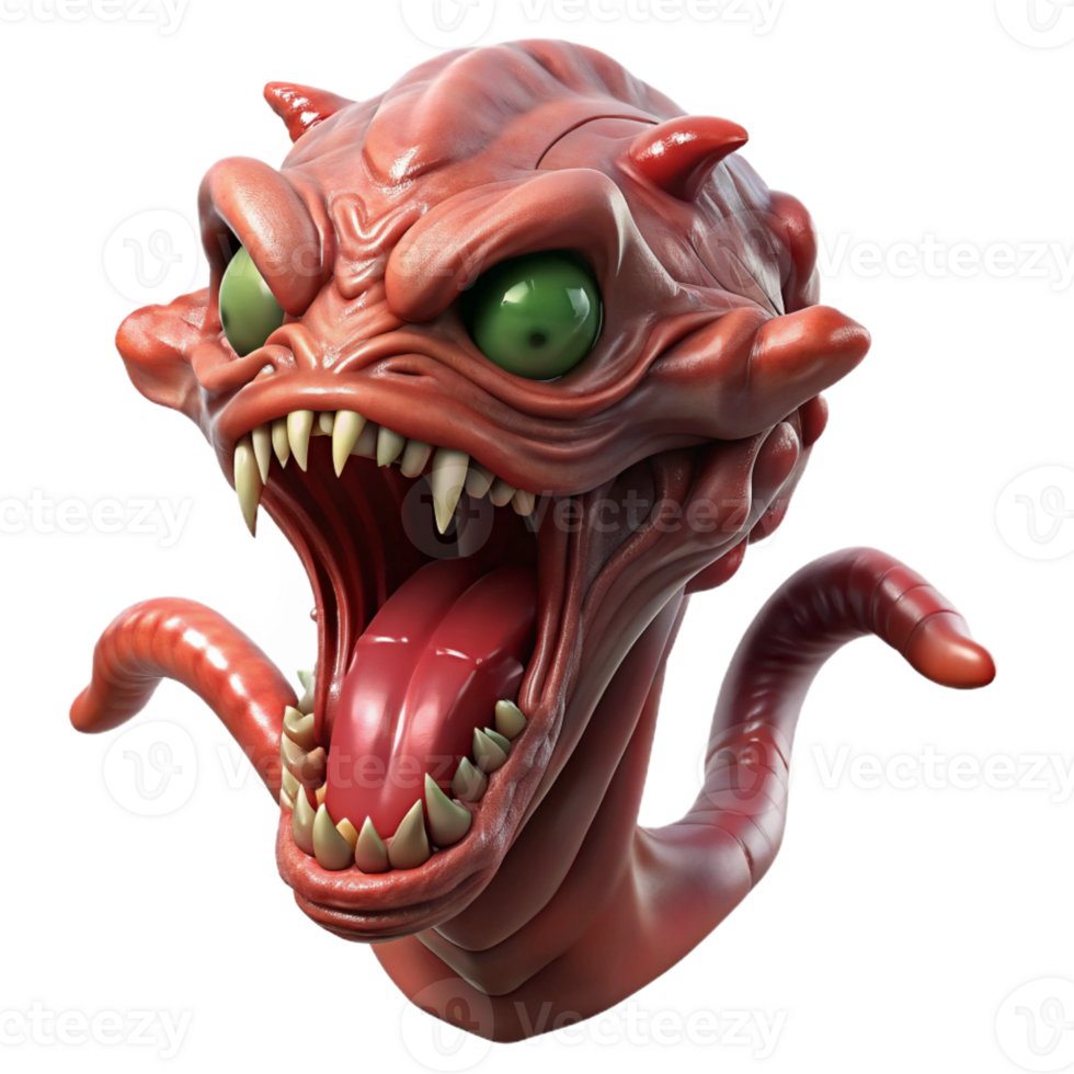 hypnotic romantic baroque Ultra-detailed concept art style render of a single, decaying Hydra head, severed neck, isolated cutout with Transparent Background ultra HD png