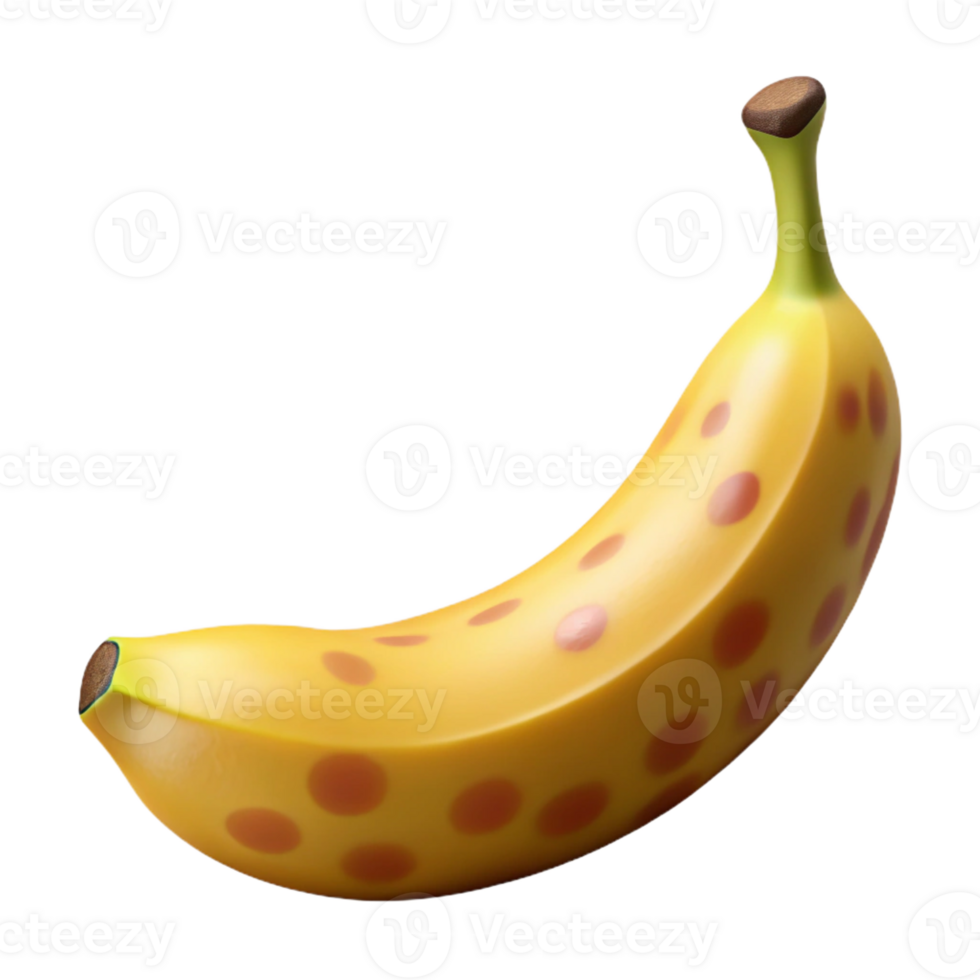 radiant bold tropical Ultra-detailed photorealistic isolated cutout of a ripe banana with brown spots with Transparent Background exclusive png