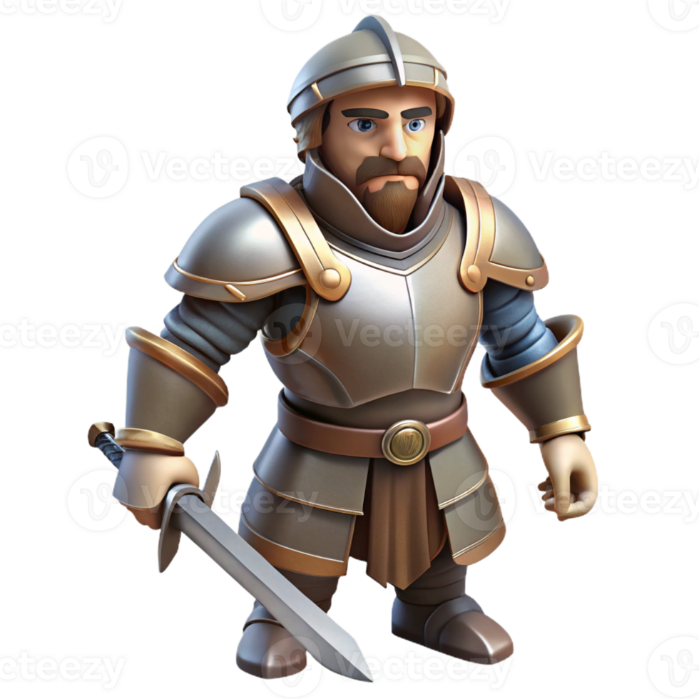 vibrant rare Concept art style, isolated cutout of a medieval knight in full plate armor with a sword with Transparent Background png