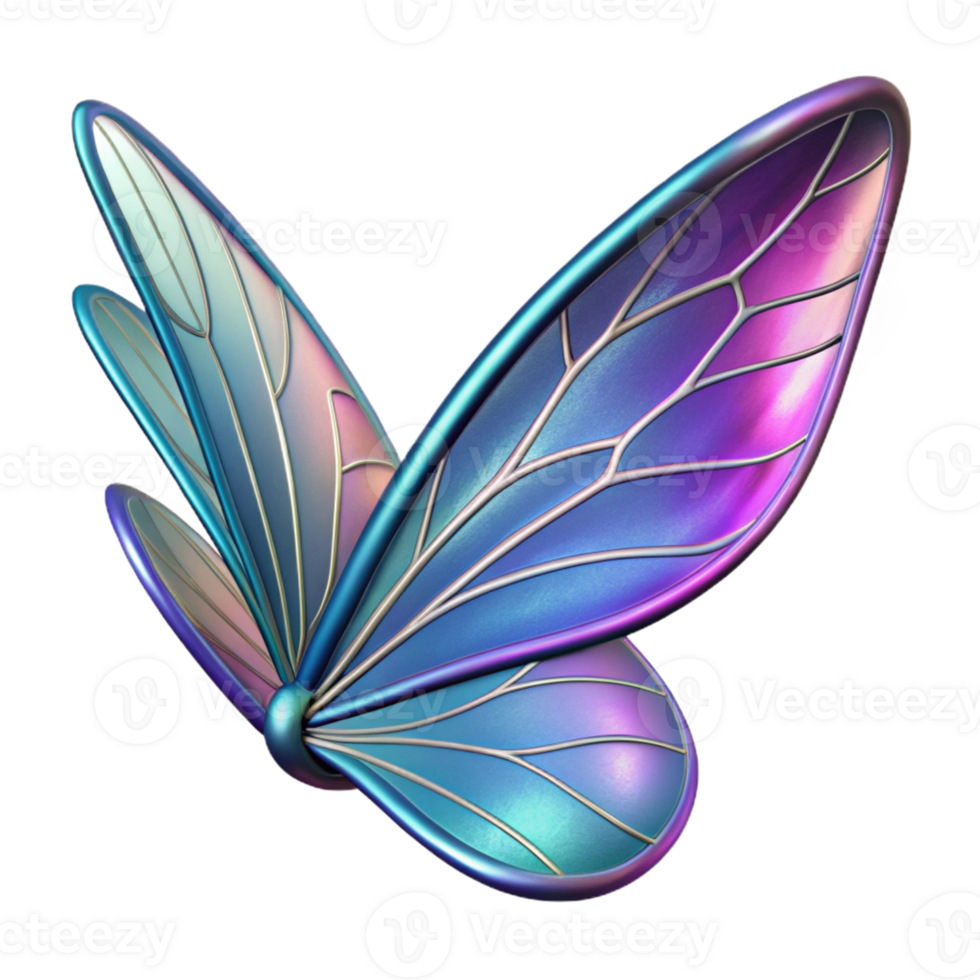unforgettable futuristic Hyper-specific, isolated cutout of a single, fairy wing, iridescent, delicate veins with Transparent Background 4K png