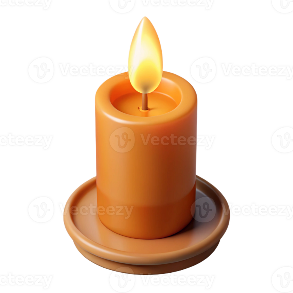remarkable art deco Photorealistic, isolated cutout of a burning candle with a flickering flame with Transparent Background Focus on the candle itself, no surrounding glow or light effects 8K png