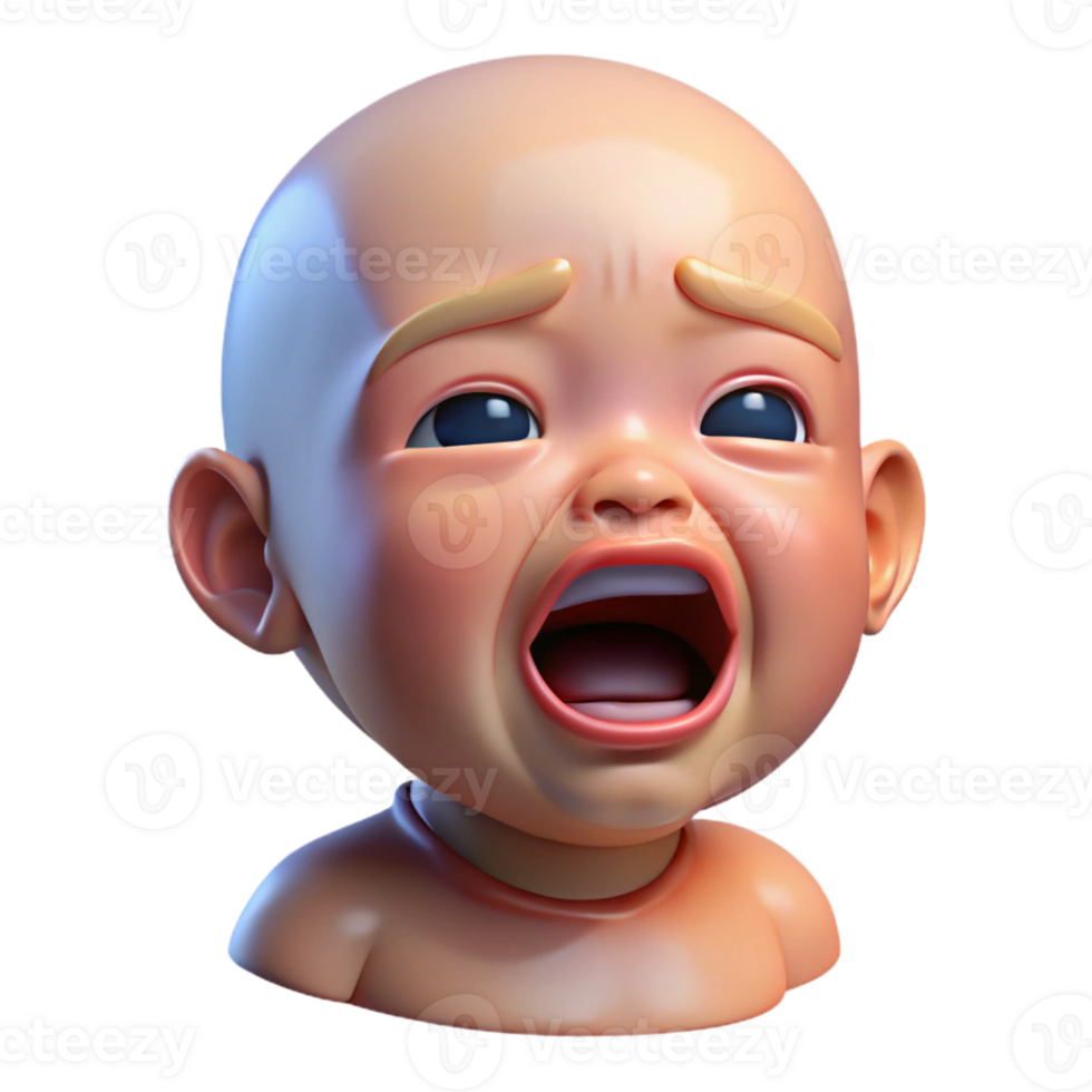 playful captivating Photorealistic, ultra-detailed professional render of a crying baby with tears streaming down its face Isolated cutout with Transparent Background museum quality png