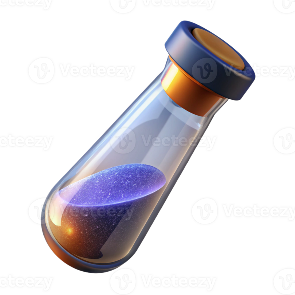 nostalgic spectacular Photorealistic, isolated cutout of a single, glass vial, filled with glowing dust with detailed png
