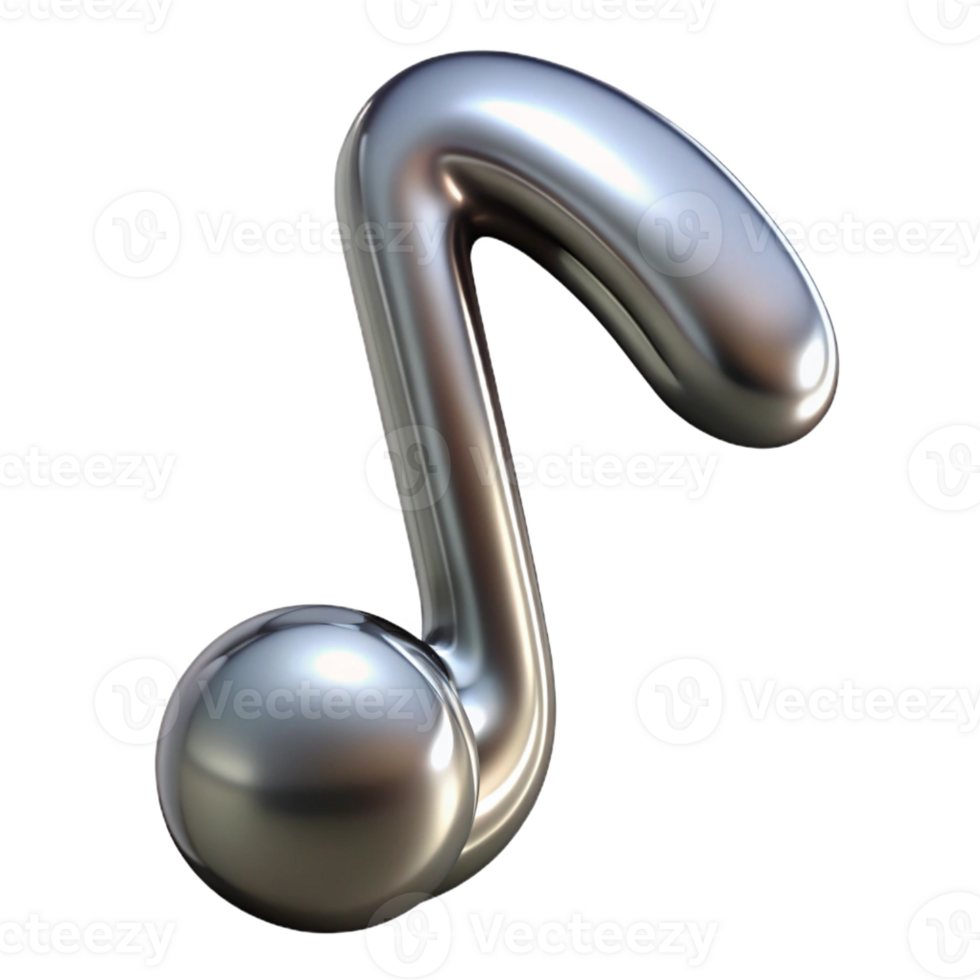 serene renaissance A single musical note, crafted from polished silver with Transparent Background premium png