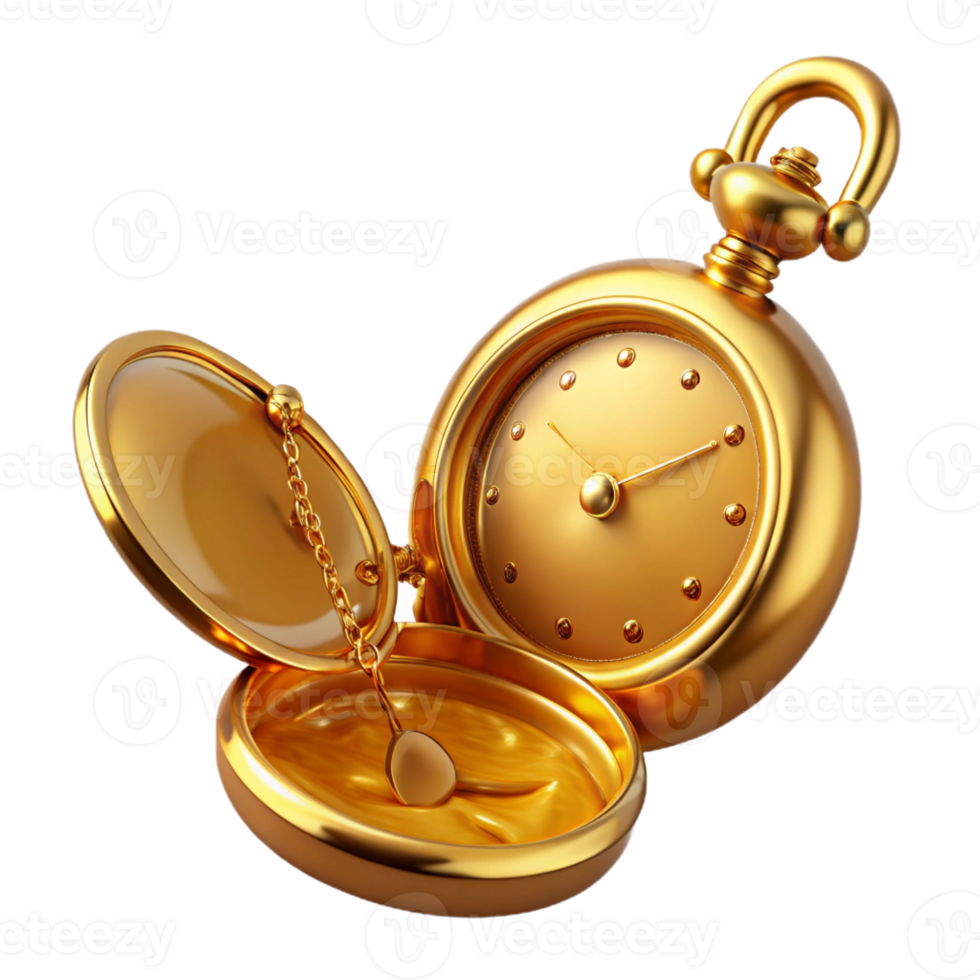 sumptuous bohemian An antique pocket watch melting into liquid gold with Transparent Background sharp png