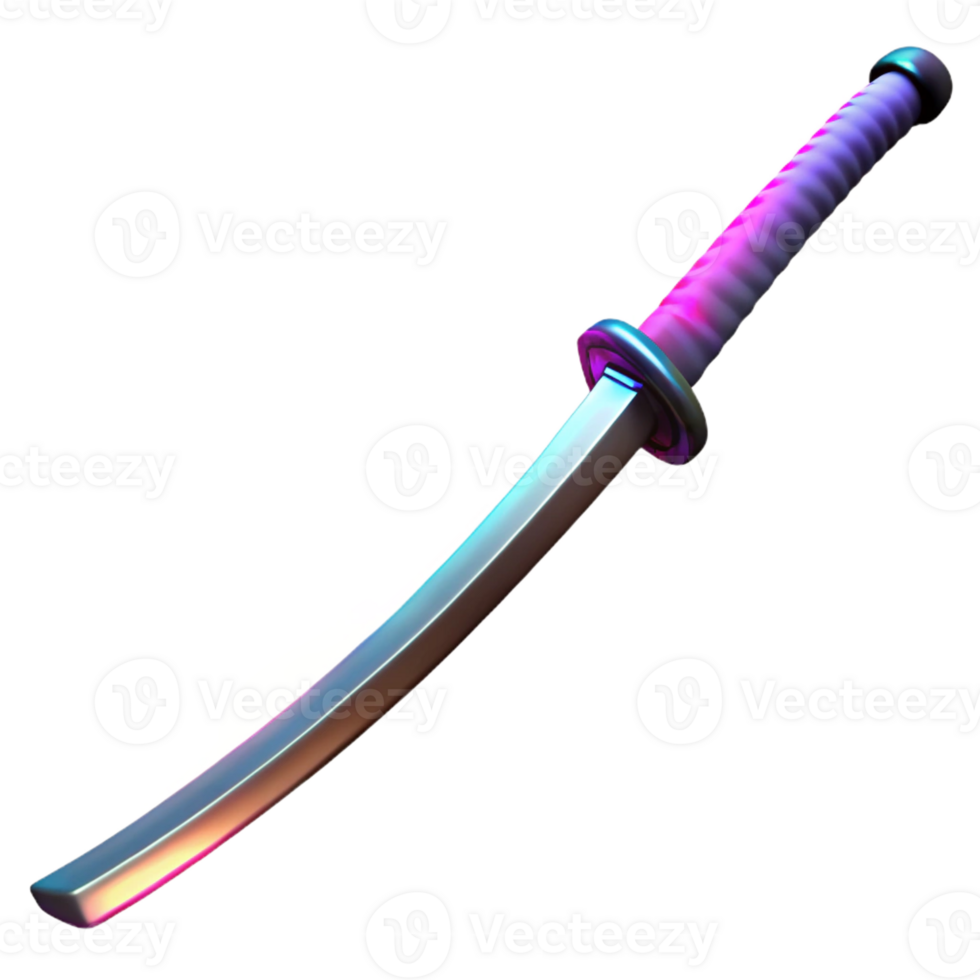 splendid memorable Photorealistic, ultra-detailed professional render, isolated cutout of a single cyberpunk katana with a glowing edge with Transparent Background png