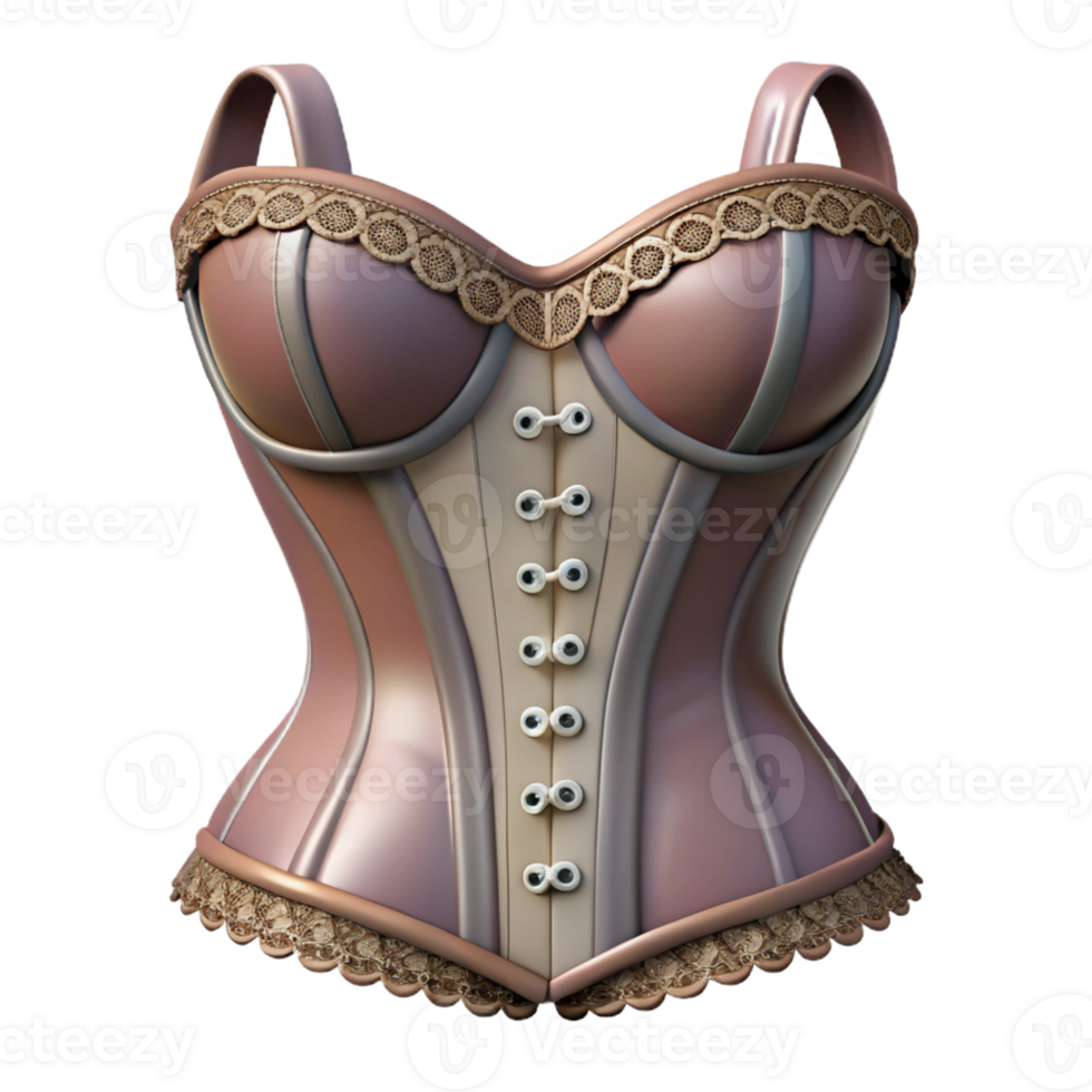 gorgeous organic Professional render of a vintage corset with lace detailing, isolated cutout, hyper-specific with Transparent Background genuine png