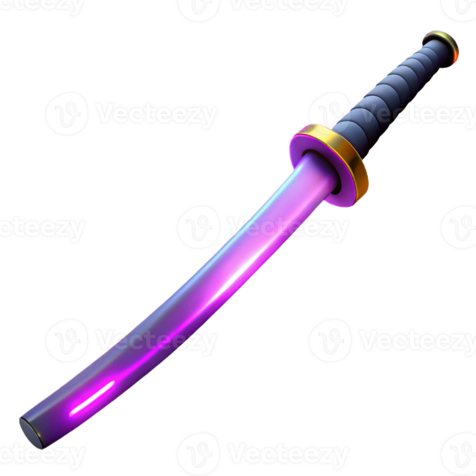 quintessential artistic Photorealistic, ultra-detailed professional render, isolated cutout of a single cyberpunk katana with a glowing edge with Transparent Background professional png