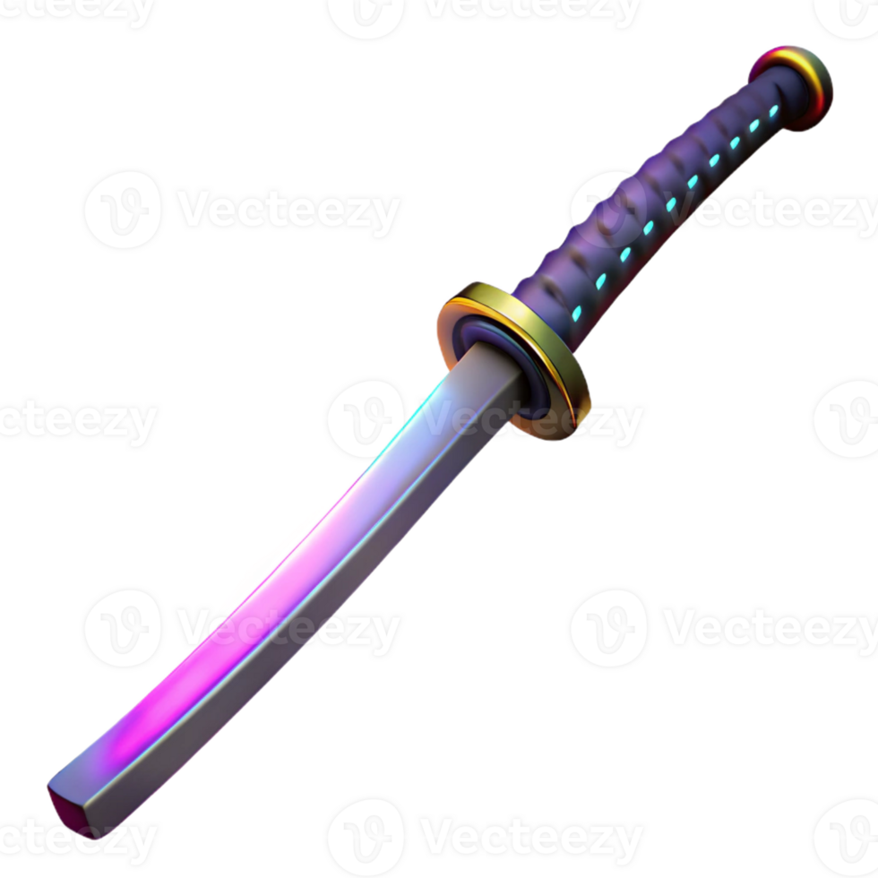 immaculate gothic Photorealistic, ultra-detailed professional render, isolated cutout of a single cyberpunk katana with a glowing edge with Transparent Background 4K png