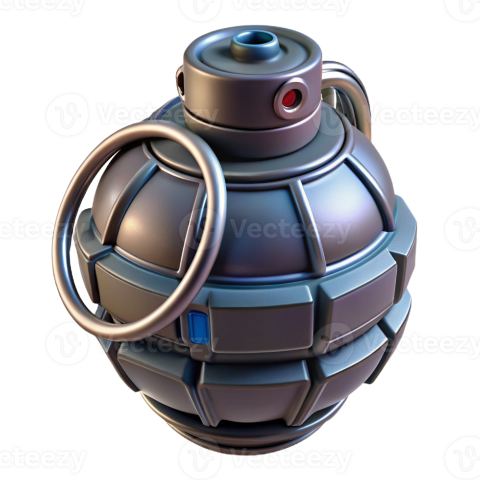 splendid impressionist Isolated cutout of a photorealistic, ultra-detailed professional render of a single cyberpunk grenade with visible wiring with Transparent Background handcrafted png