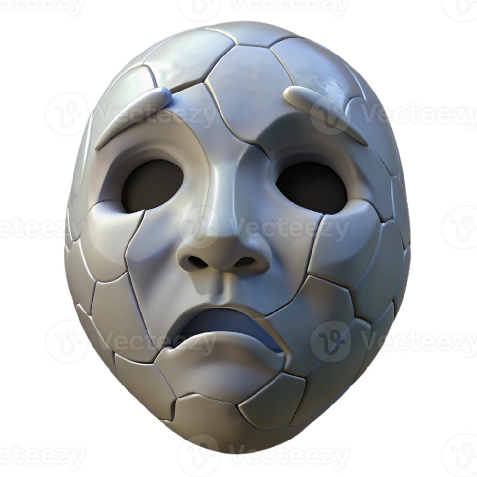 quintessential artistic A cracked porcelain mask expressing sadness with Transparent Background original png