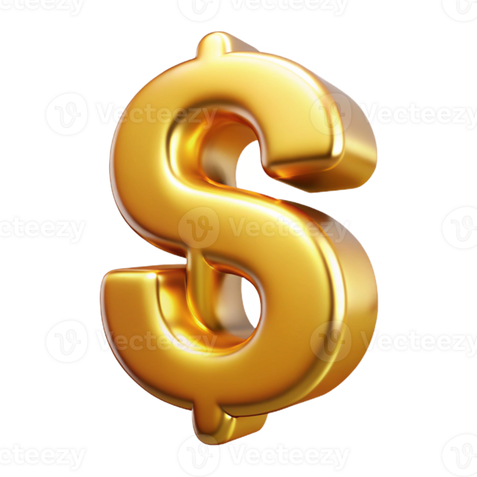 sumptuous playful retro A single dollar sign, made of solid gold with Transparent Background elite png