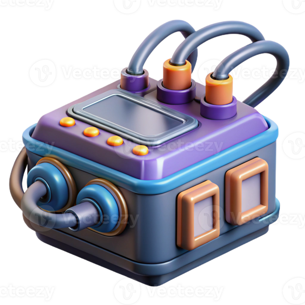 picturesque exceptional Hyper-specific, concept art style, professional render, isolated cutout of a cyberpunk hacking device with multiple ports and cables with Transparent Background png