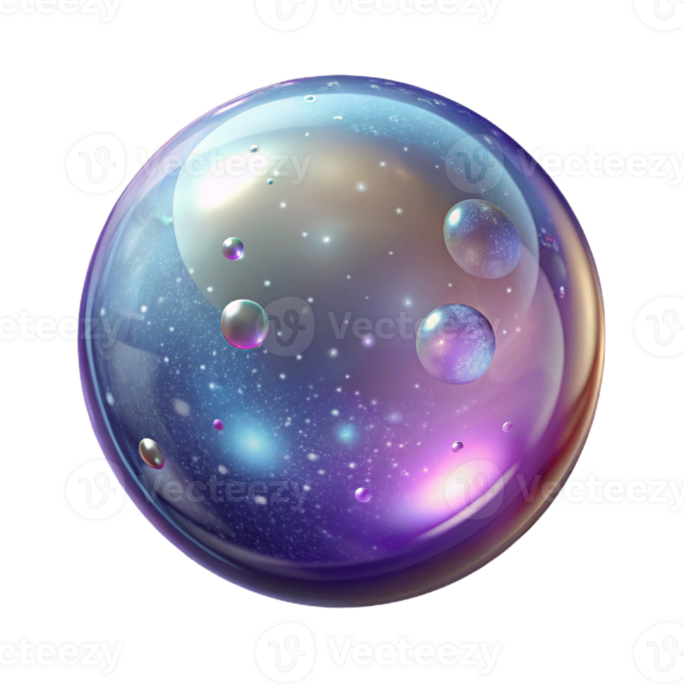 peaceful splendid A shimmering soap bubble filled with galaxies with Transparent Background studio quality png