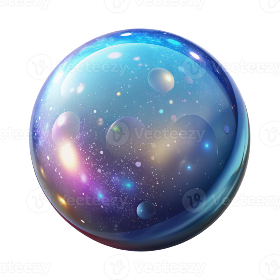 notable geometric A shimmering soap bubble filled with galaxies with Transparent Background handcrafted png