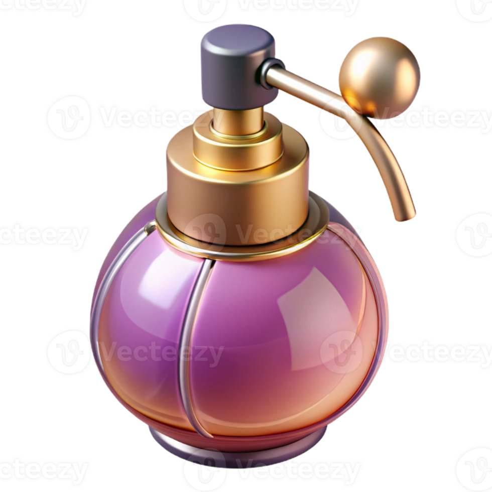 rare creative Concept art style, isolated cutout of a vintage perfume bottle with an atomizer with Transparent Background studio quality png