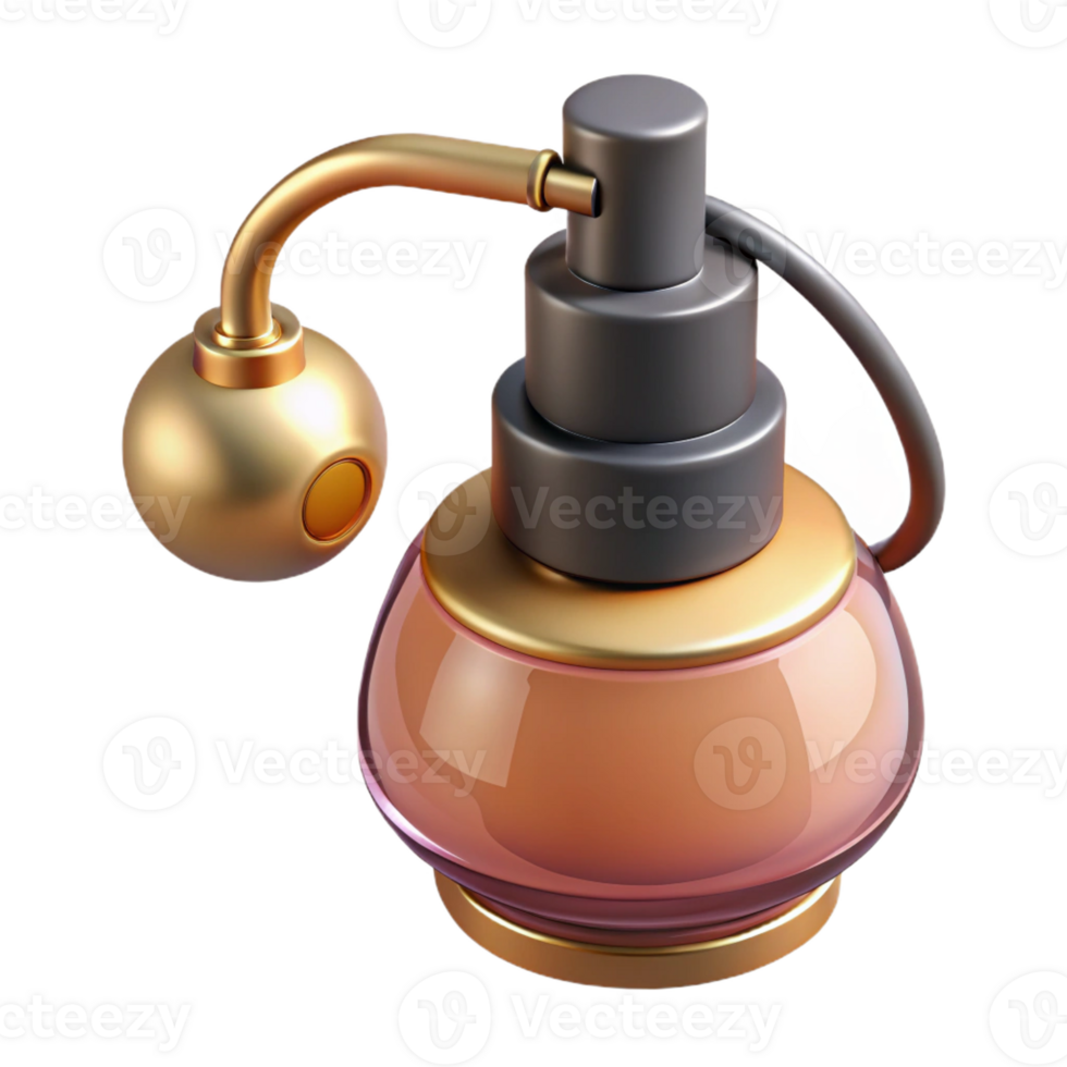 notable impressionist Concept art style, isolated cutout of a vintage perfume bottle with an atomizer with Transparent Background masterfully captured png