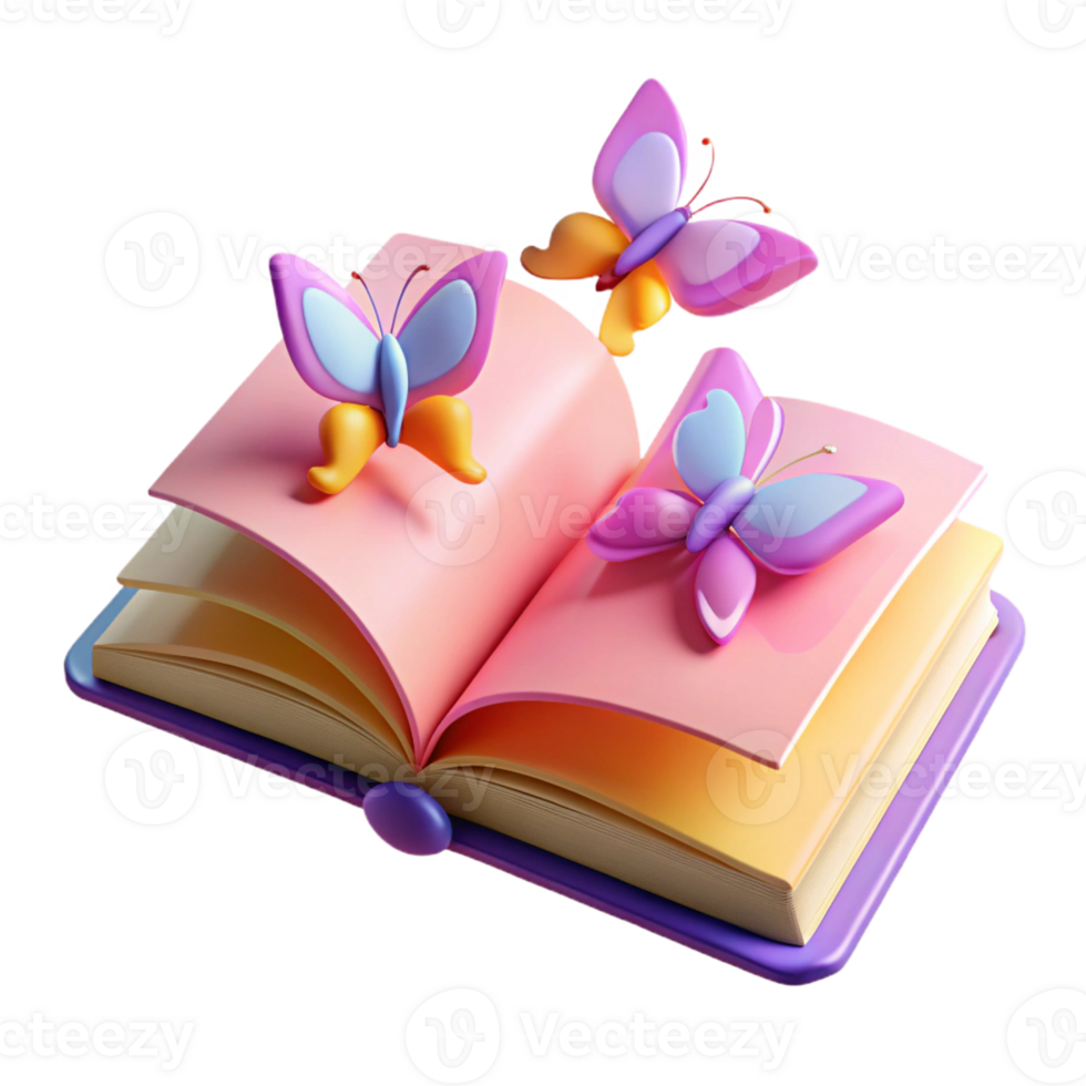 gorgeous playful abstract An open book with pages transforming into butterflies with Transparent Background expertly shot png