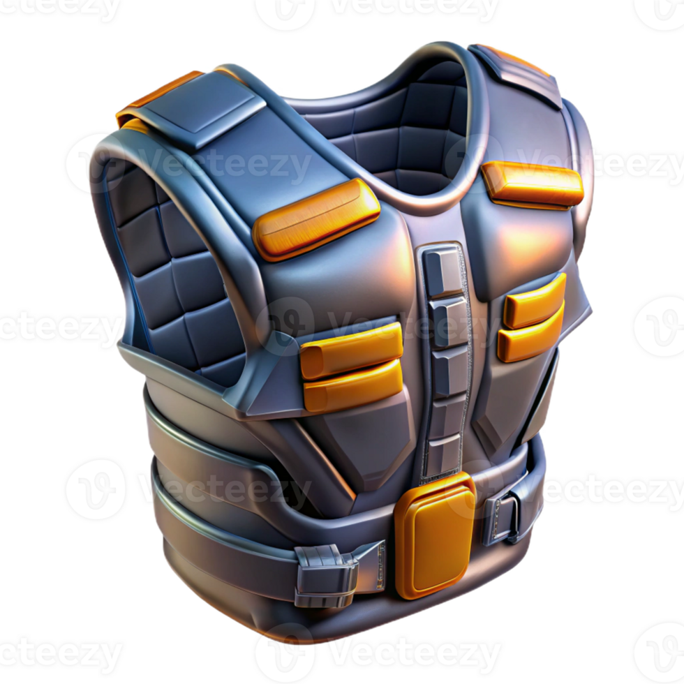 mesmerizing signature Photorealistic, ultra-detailed professional render, isolated cutout of a single cyberpunk combat vest with integrated armor plating with Transparent Background png
