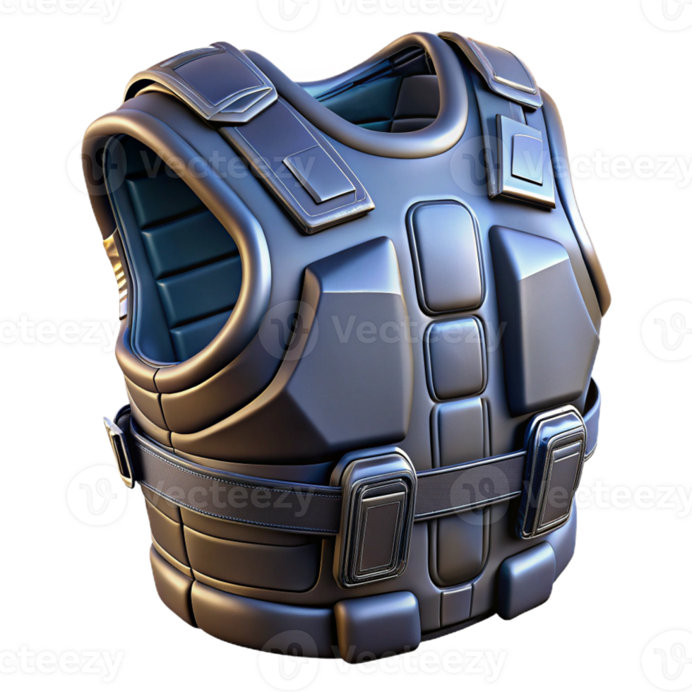 striking retro Photorealistic, ultra-detailed professional render, isolated cutout of a single cyberpunk combat vest with integrated armor plating with Transparent Background gallery standard png