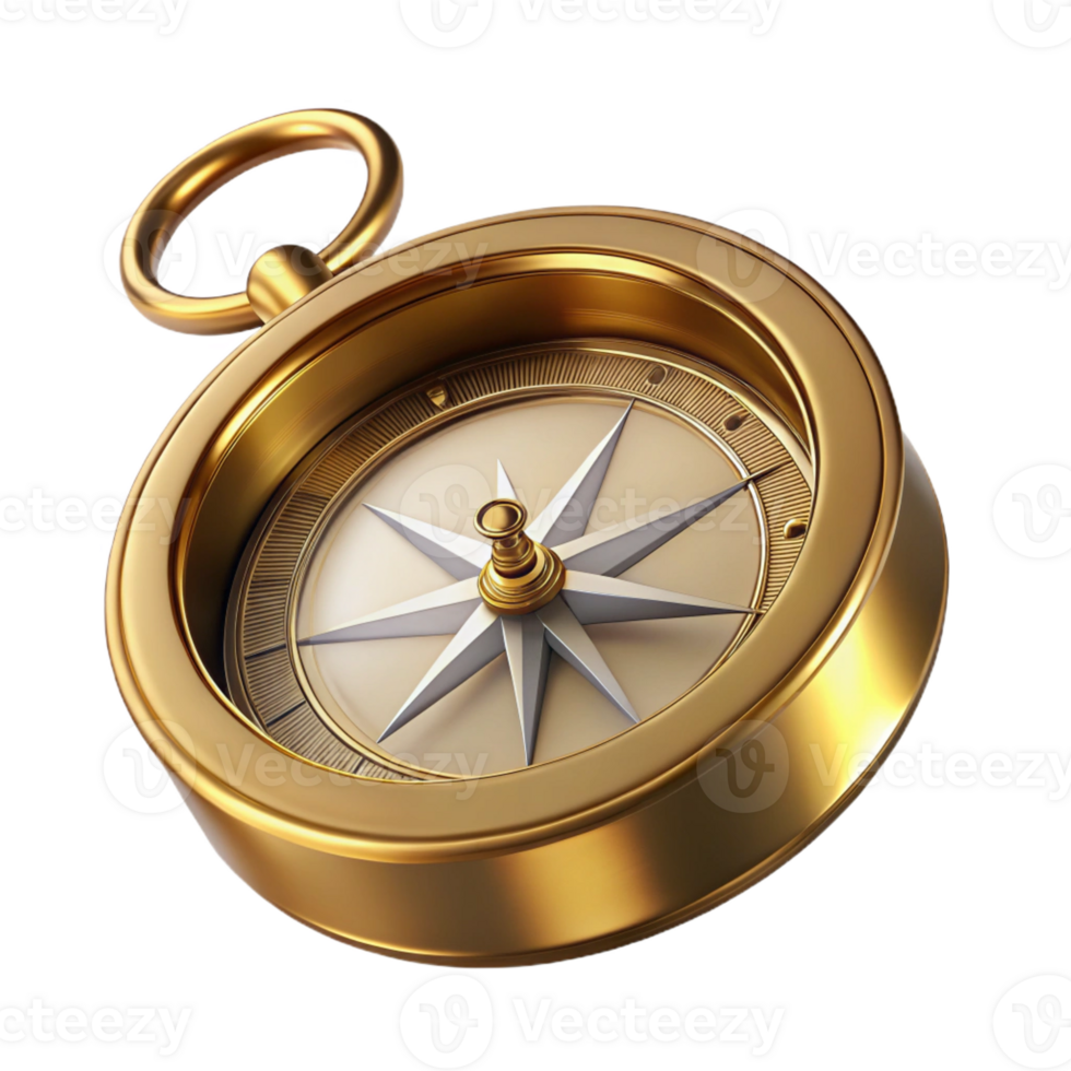 nostalgic magnificent Professional render of a vintage compass with brass casing, isolated cutout, ultra-detailed with Transparent Background elite png