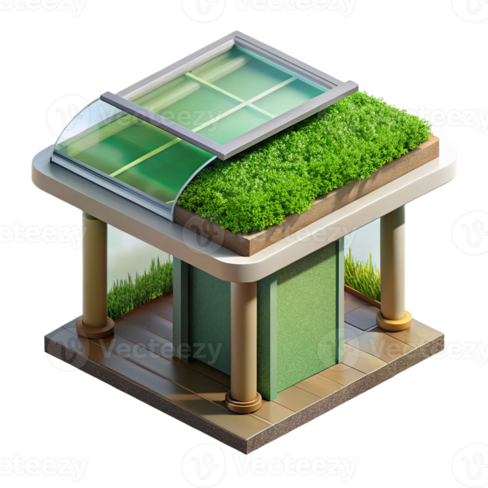peaceful vibrant Sustainable green roof section, with Transparent Background detailed png