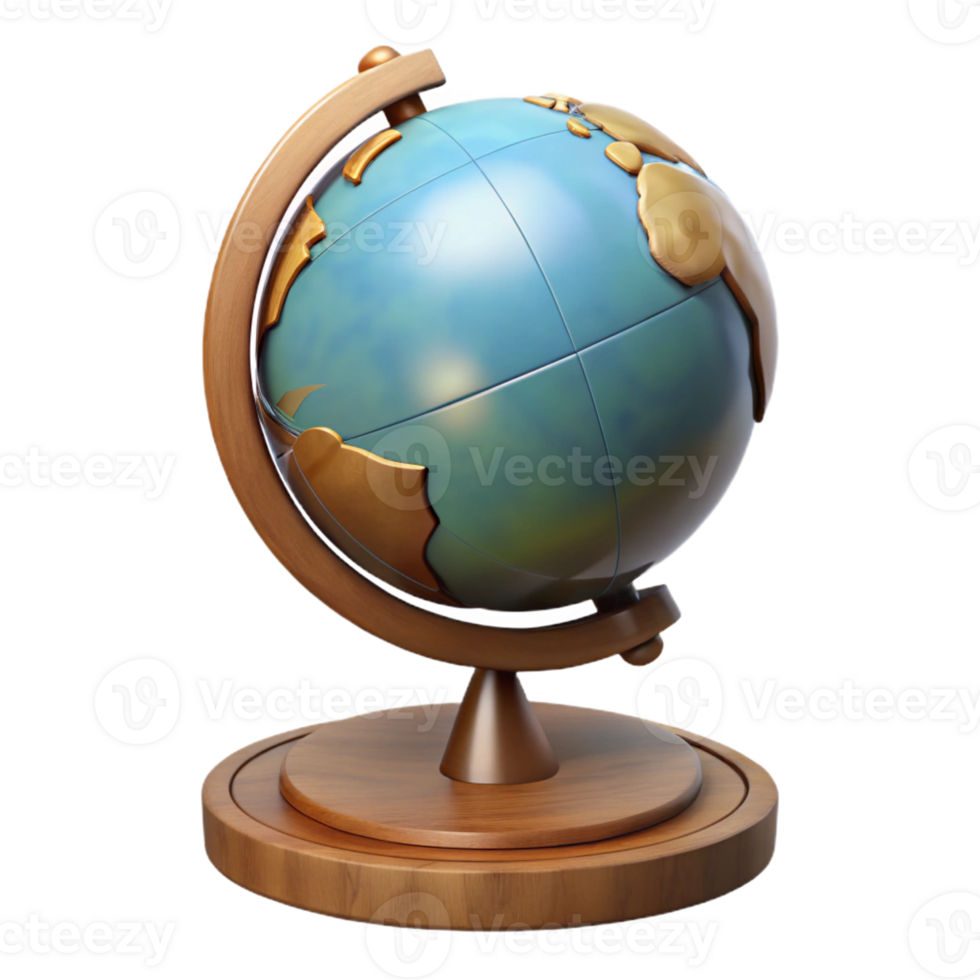 memorable tropical Hyper-specific, photorealistic isolated cutout of a vintage globe with wooden stand with Transparent Background luxury png