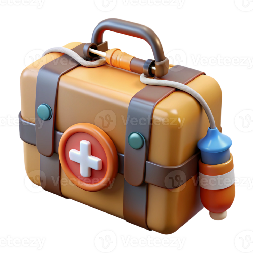 iconic bohemian Concept art style, isolated cutout of a vintage medical kit with instruments, ultra-detailed with Transparent Background genuine png