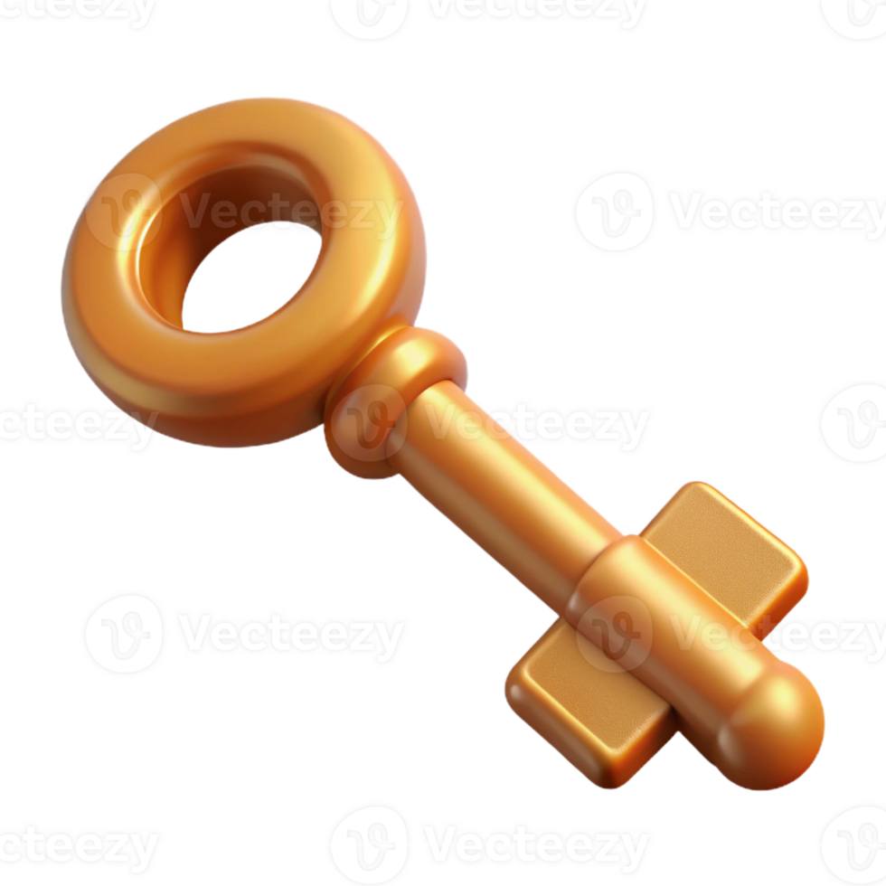 unforgettable renaissance Concept art style, hyper-specific isolated cutout of a vintage skeleton key with Transparent Background 4K png