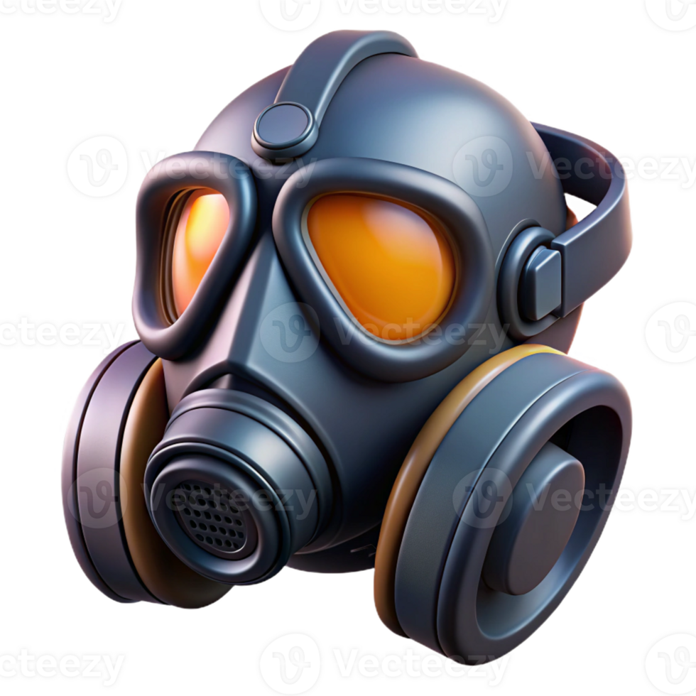 quintessential rustic Ultra-detailed, photorealistic professional render, isolated cutout of a single cyberpunk gas mask with integrated filters with Transparent Background precision png