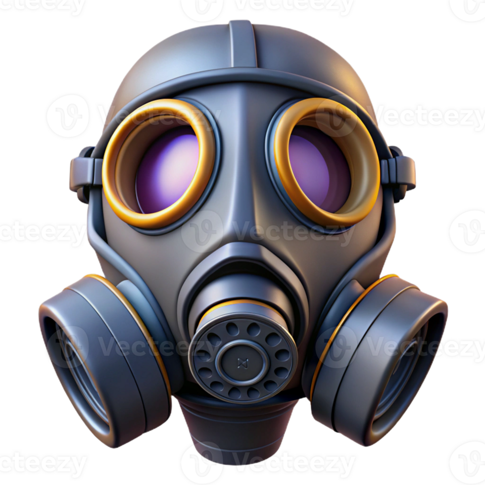 passionate enchanting Ultra-detailed, photorealistic professional render, isolated cutout of a single cyberpunk gas mask with integrated filters with Transparent Background top-tier png