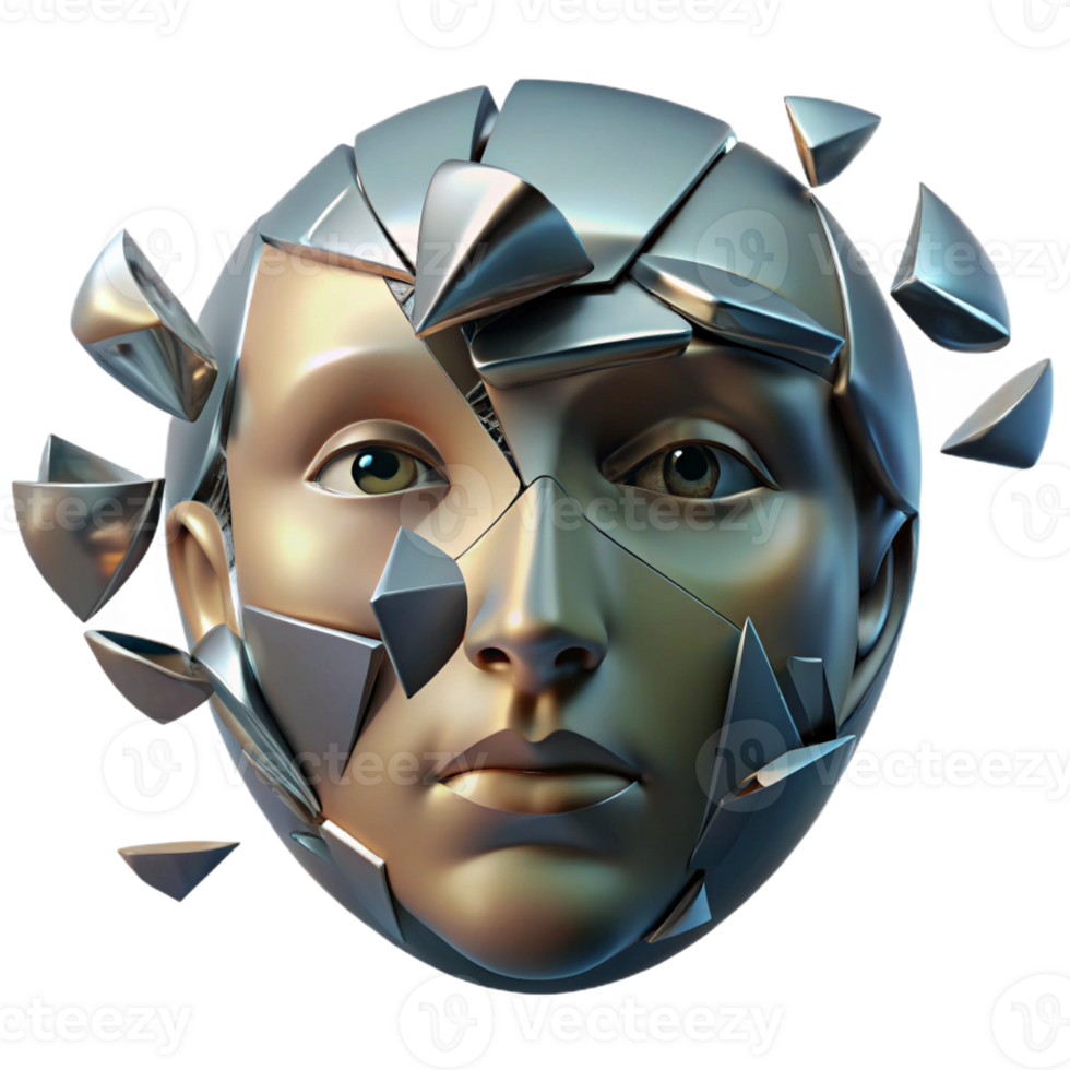 notable bohemian A shattered mirror reflecting fragments of a face with Transparent Background high quality png