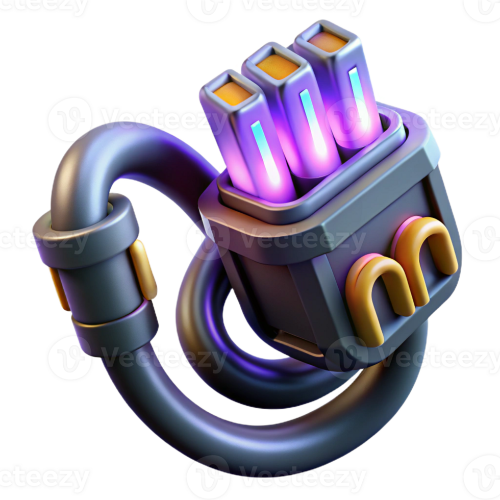 sumptuous peaceful elegant Hyper-specific, concept art style, isolated cutout, professional render of a cyberpunk neural interface cable with glowing connectors with Transparent Background sharp png