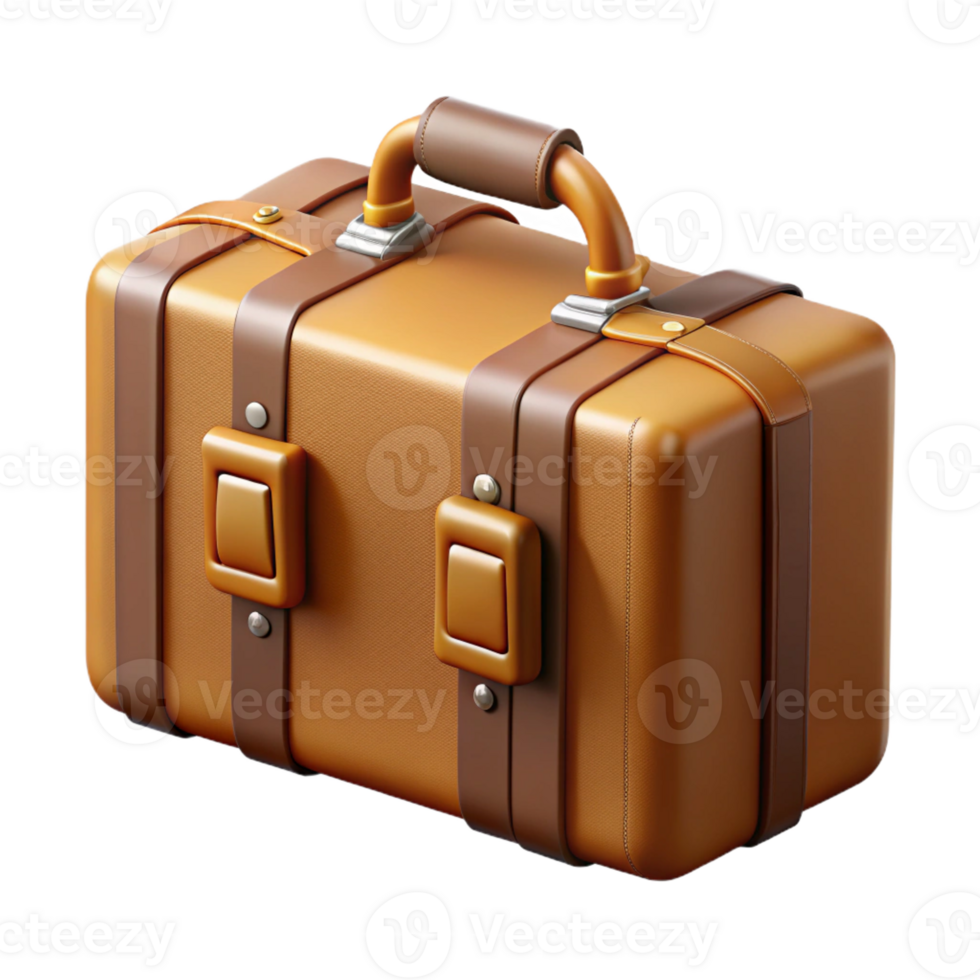 mysterious magnificent Hyper-specific, photorealistic isolated cutout of a vintage leather suitcase with straps with Transparent Background expertly shot png