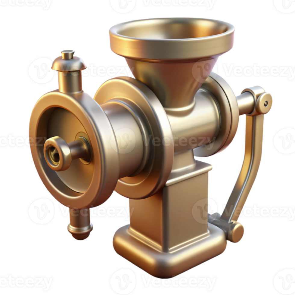 radiant distinctive Hyper-specific, professional render of a vintage meat grinder, isolated cutout with Transparent Background png