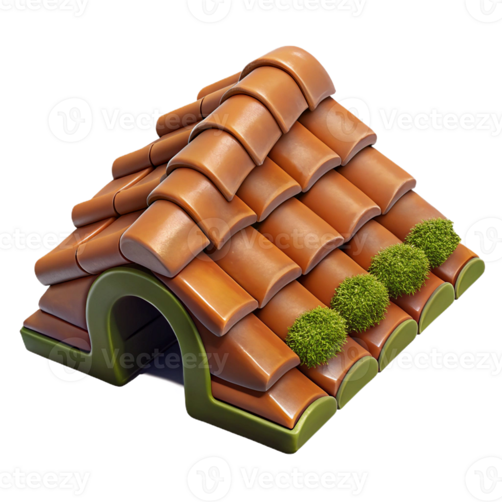 wonderful rare Hyper-specific, professional render of a single terracotta roof tile, weathered and moss-covered Isolated cutout with Transparent Background png