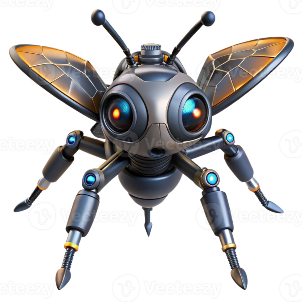 splendid bold rustic Concept art style, isolated cutout of a hyper-detailed cyberpunk robotic insect drone with miniature cameras, professional render with Transparent Background premium png