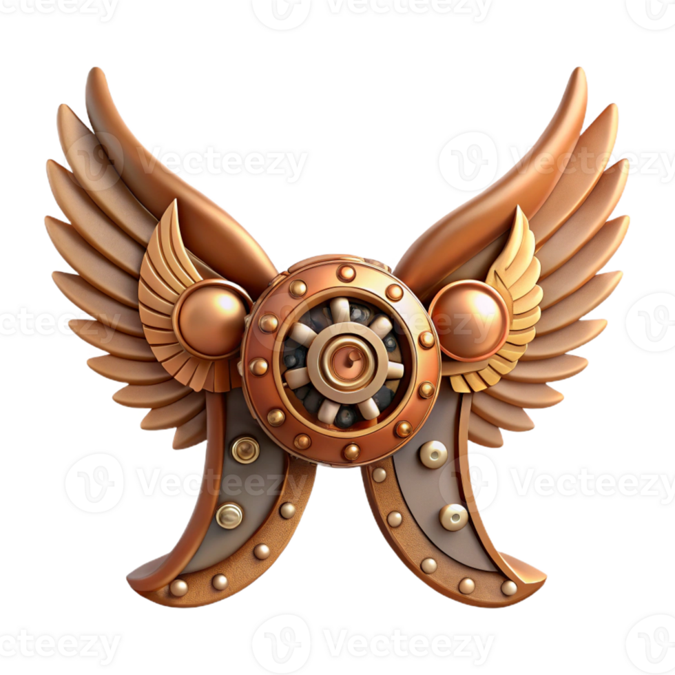 peaceful dramatic Steampunk wings made of gears, clockwork, and leather straps with Transparent Background high resolution png
