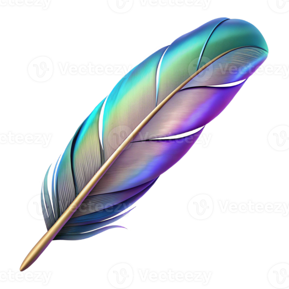 nostalgic dazzling Hyper-specific, professional render, isolated cutout, photorealistic single, feather with iridescent barbules with Transparent Background authentic png