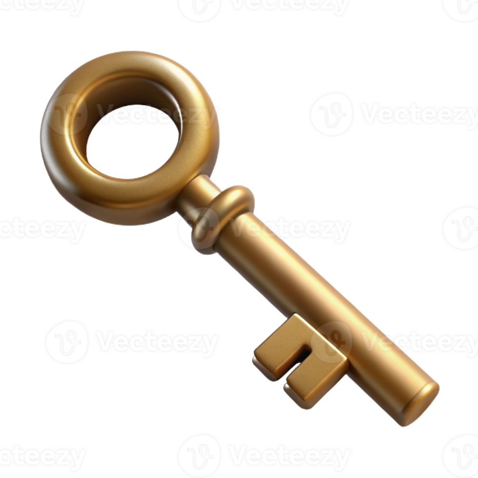 immaculate energetic artistic Photorealistic, ultra-detailed isolated cutout of a single, antique, skeleton key with Transparent Background professional png