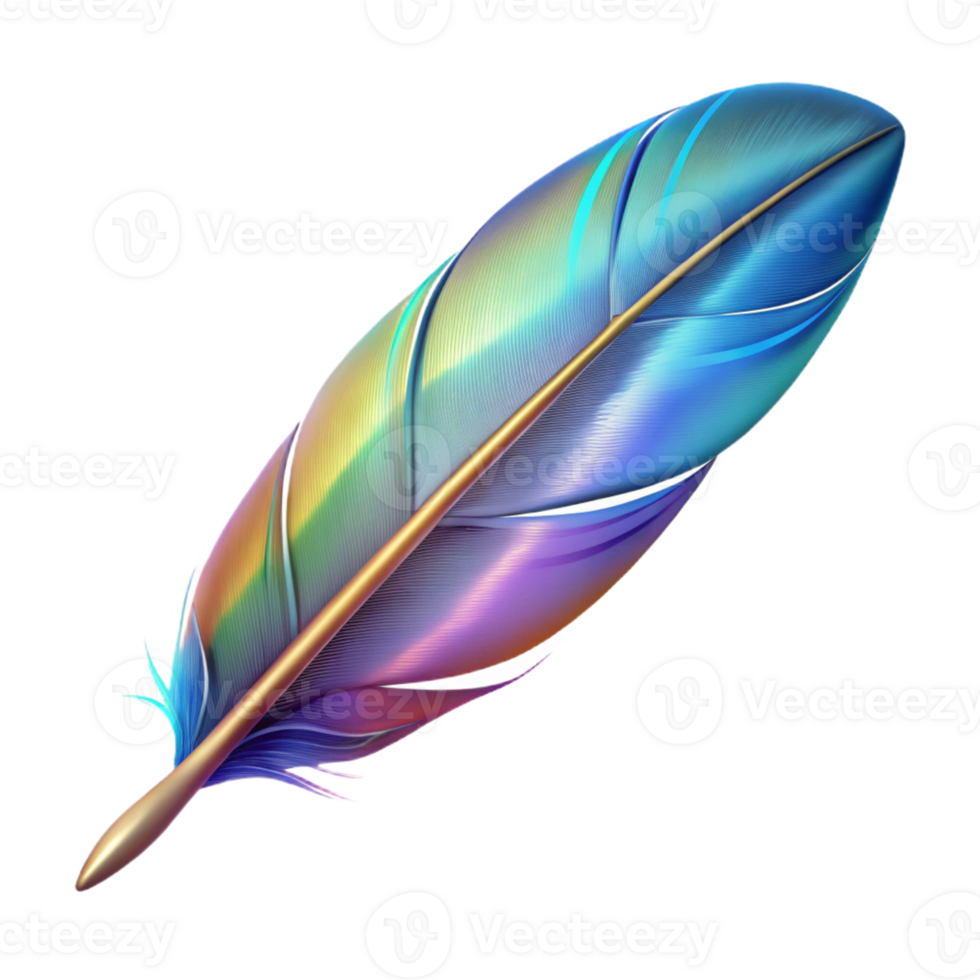 unparalleled minimalist Hyper-specific, professional render, isolated cutout, photorealistic single, feather with iridescent barbules with Transparent Background impeccable png